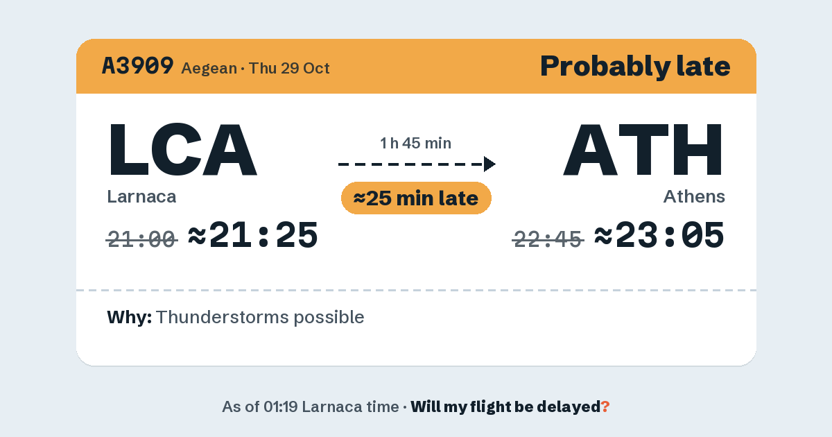 Link preview: A3909 lands about 23:05