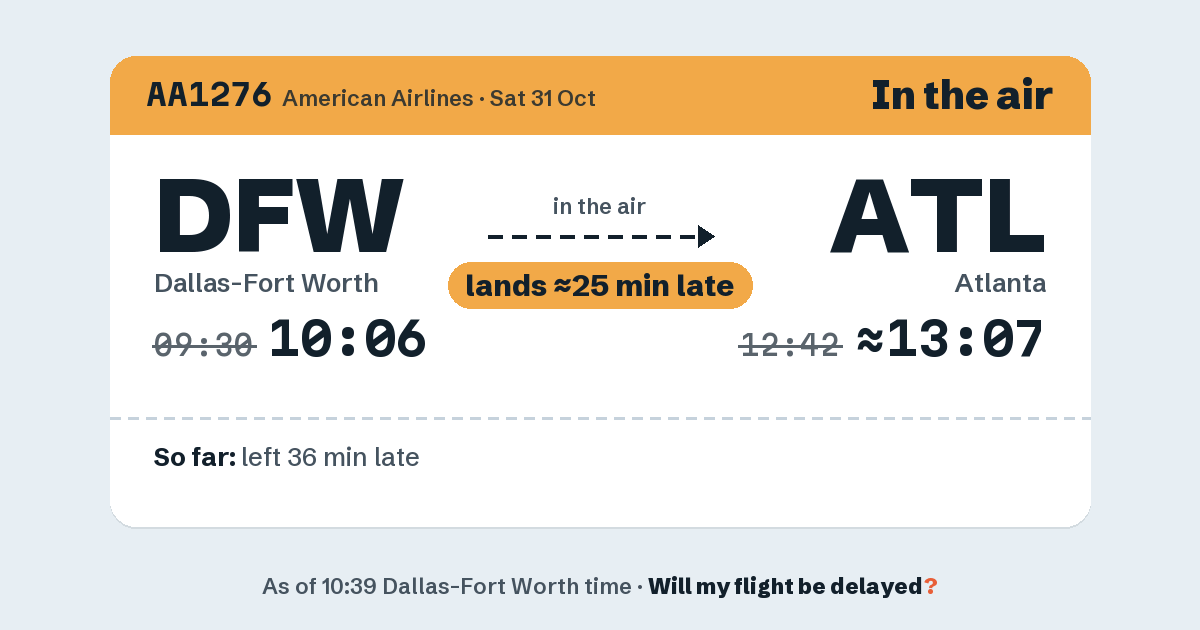 Link preview: AA1276 lands about 13:07