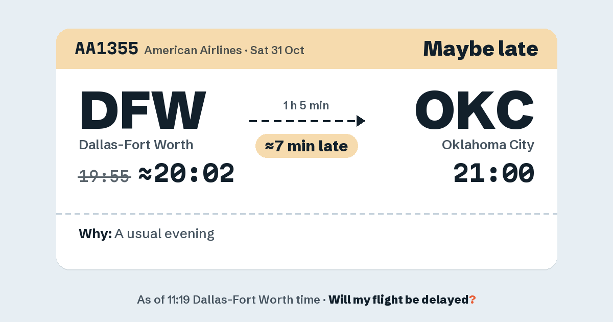 Link preview: AA1355 lands about 20:57