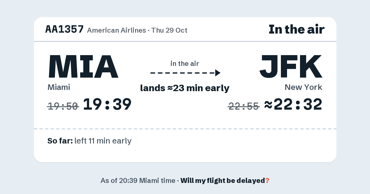 Link preview: AA1357 lands about 22:32