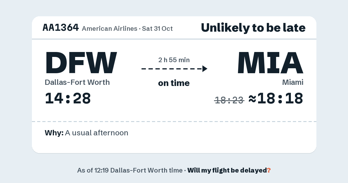 Link preview: AA1364 lands about 18:18