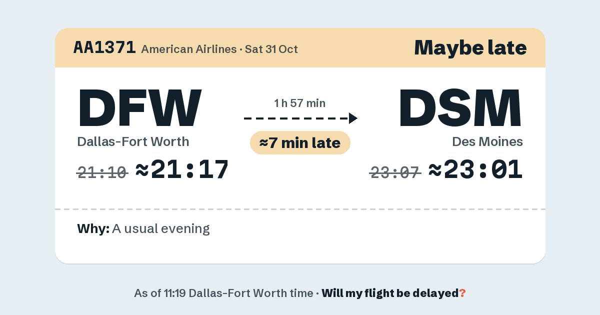 Link preview: AA1371 lands about 23:01