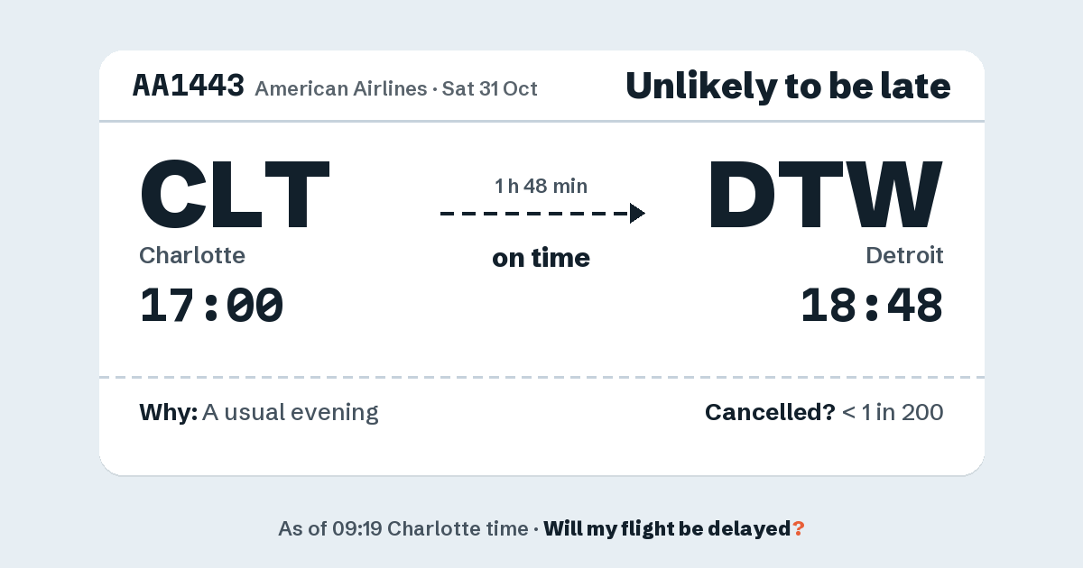 Link preview: AA1443 lands about 18:44
