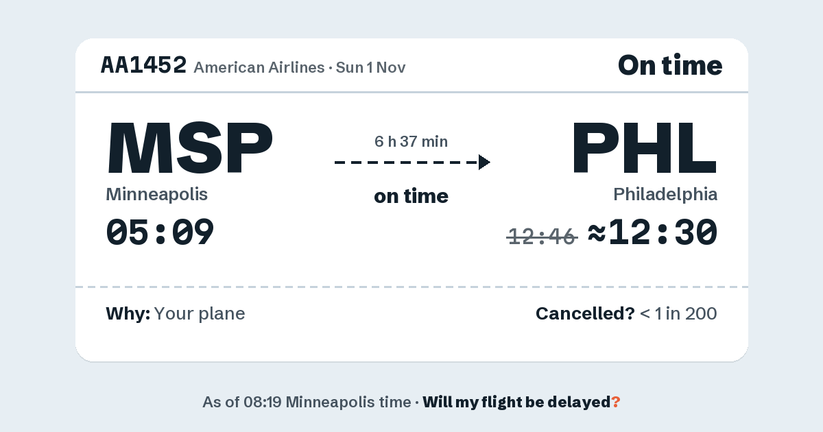 Link preview: AA1452 lands about 12:30