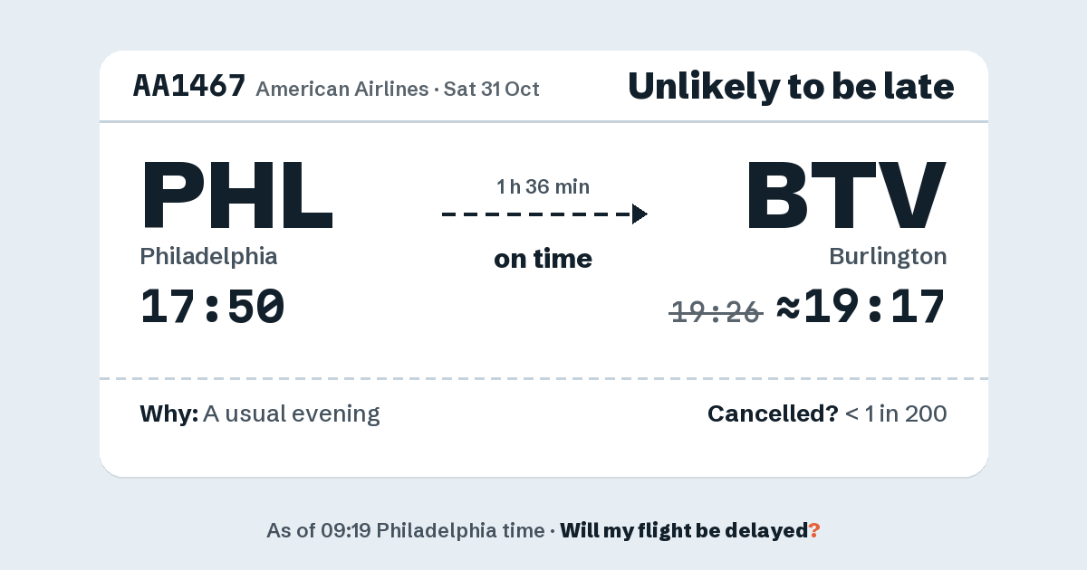 Link preview: AA1467 lands about 19:17