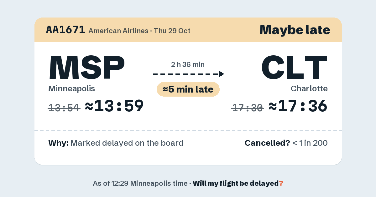 Link preview: AA1671 lands about 17:36