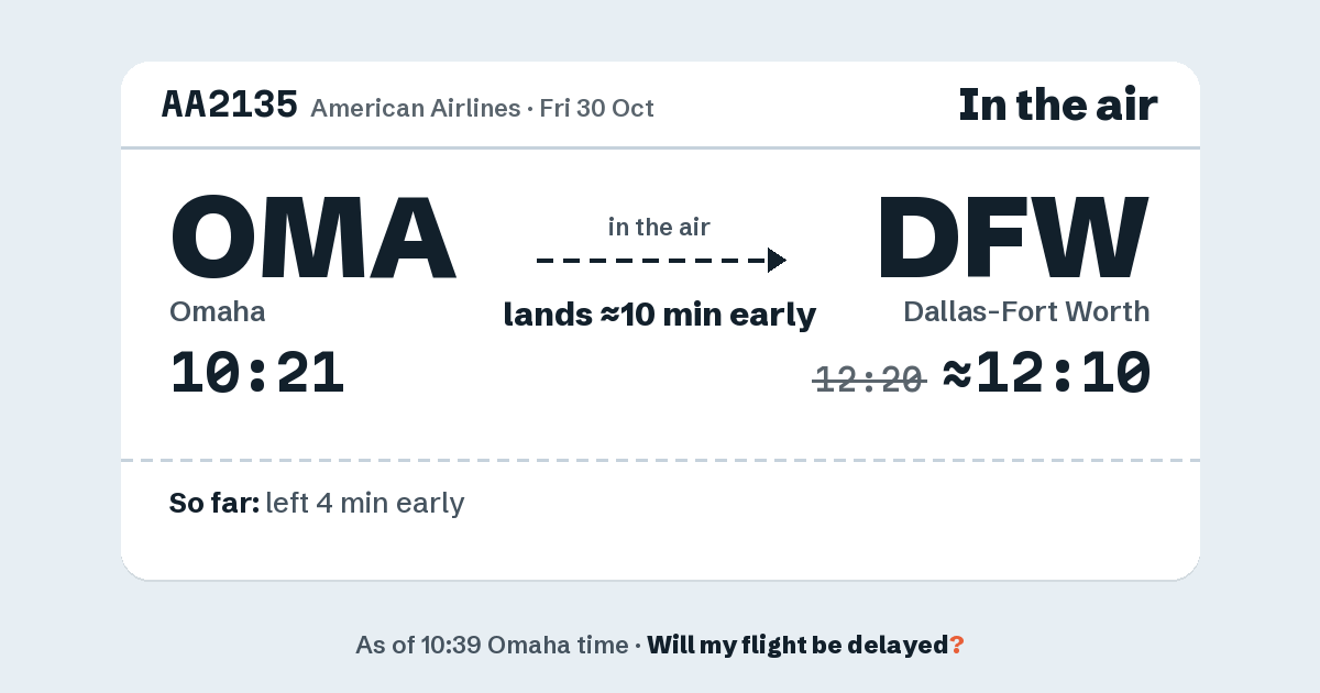 Link preview: AA2135 lands about 12:10