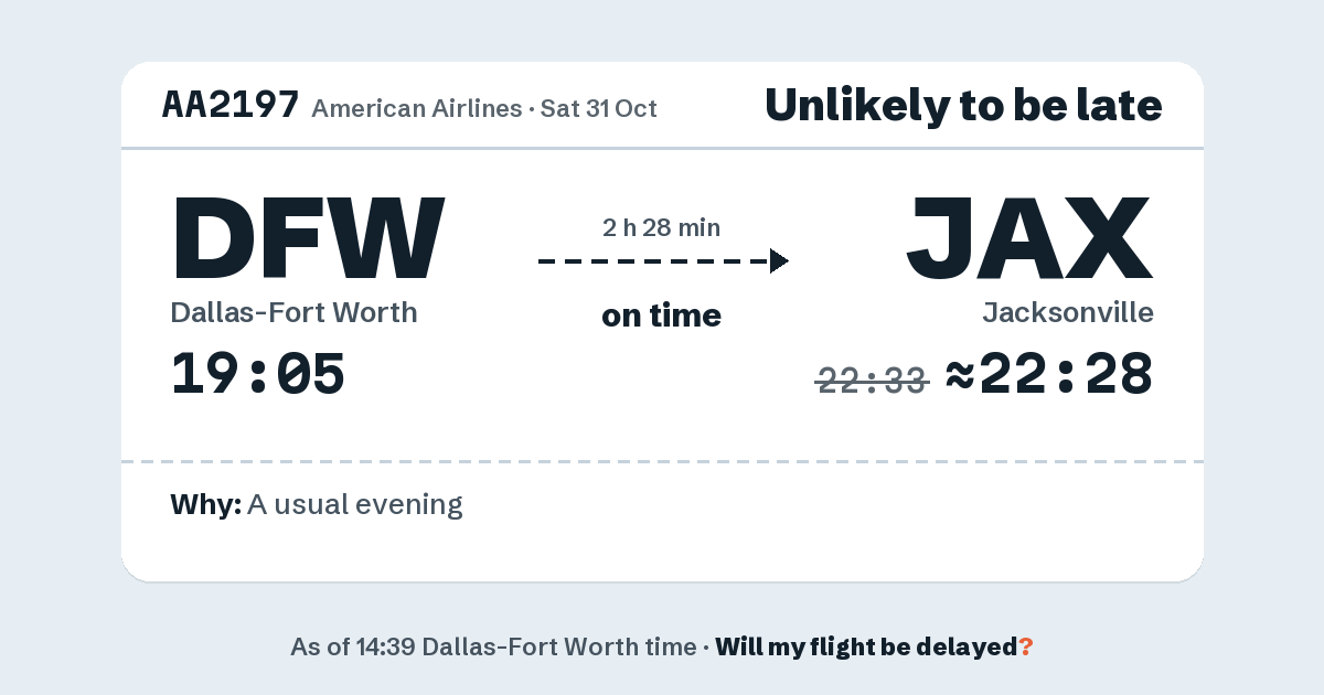 Link preview: AA2197 lands about 22:28