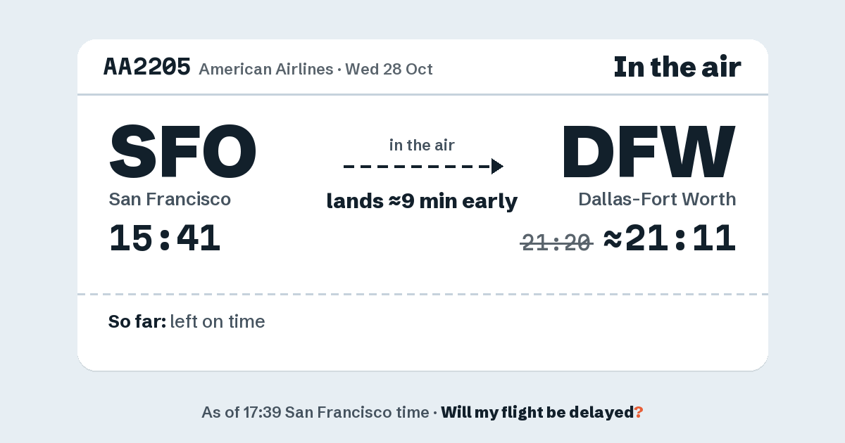 Link preview: AA2205 lands about 21:11