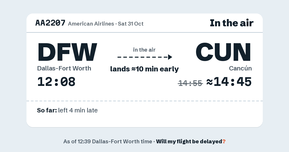 Link preview: AA2207 lands about 14:45