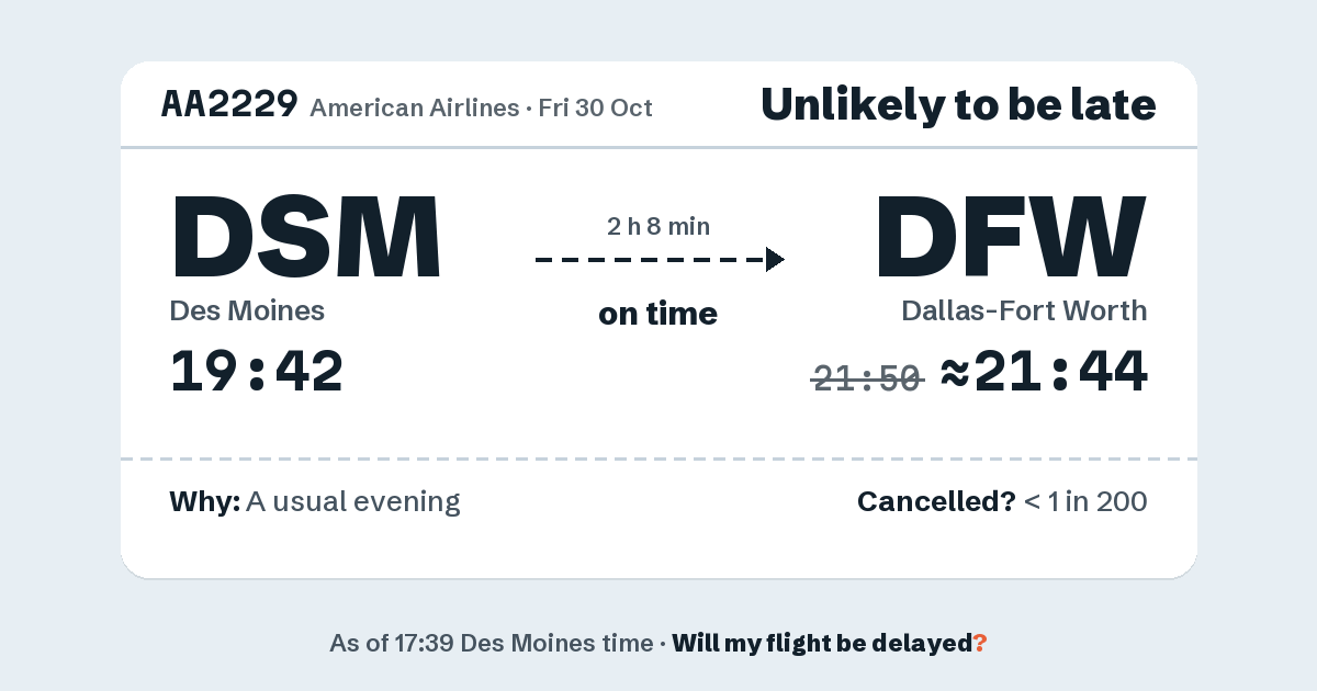 Link preview: AA2229 lands about 21:44