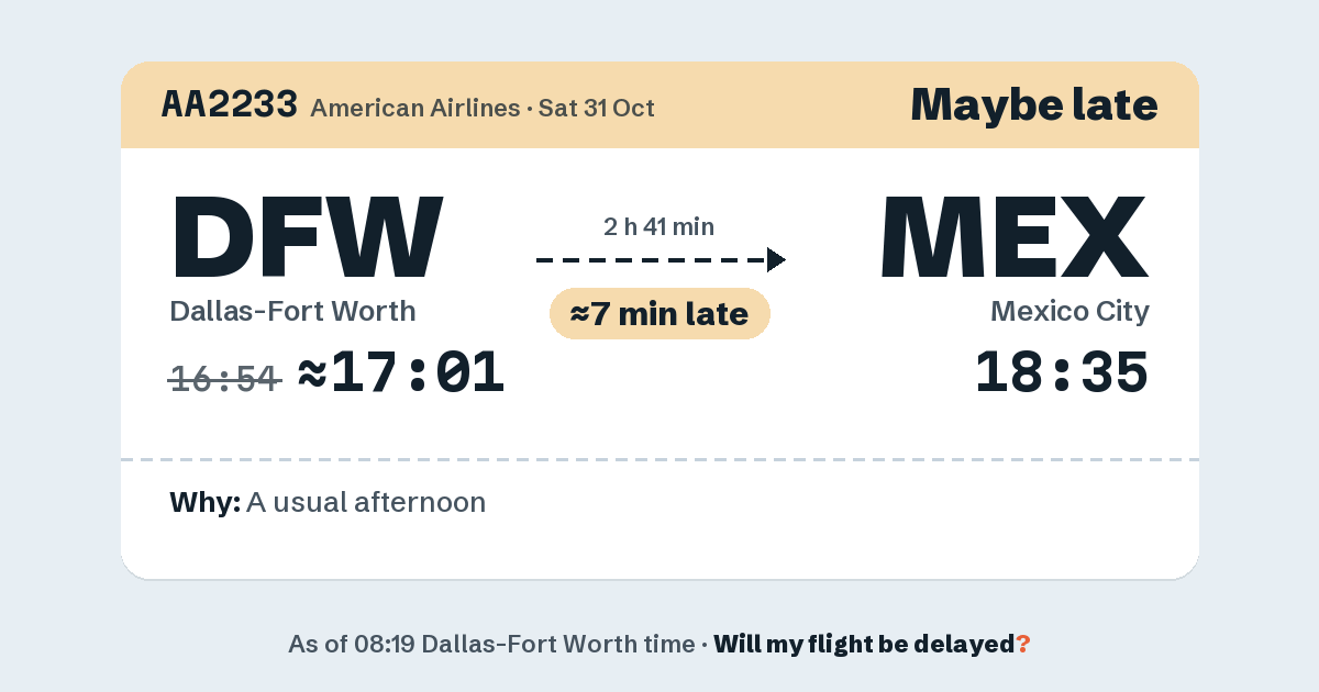 Link preview: AA2233 lands about 18:33