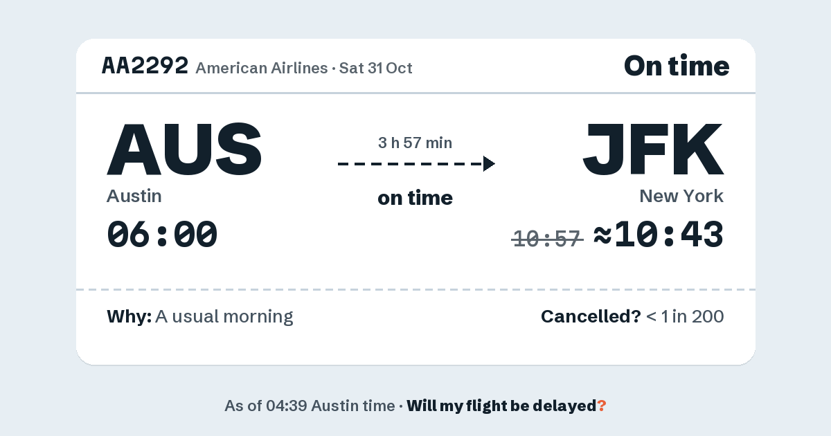 Link preview: AA2292 lands about 10:43