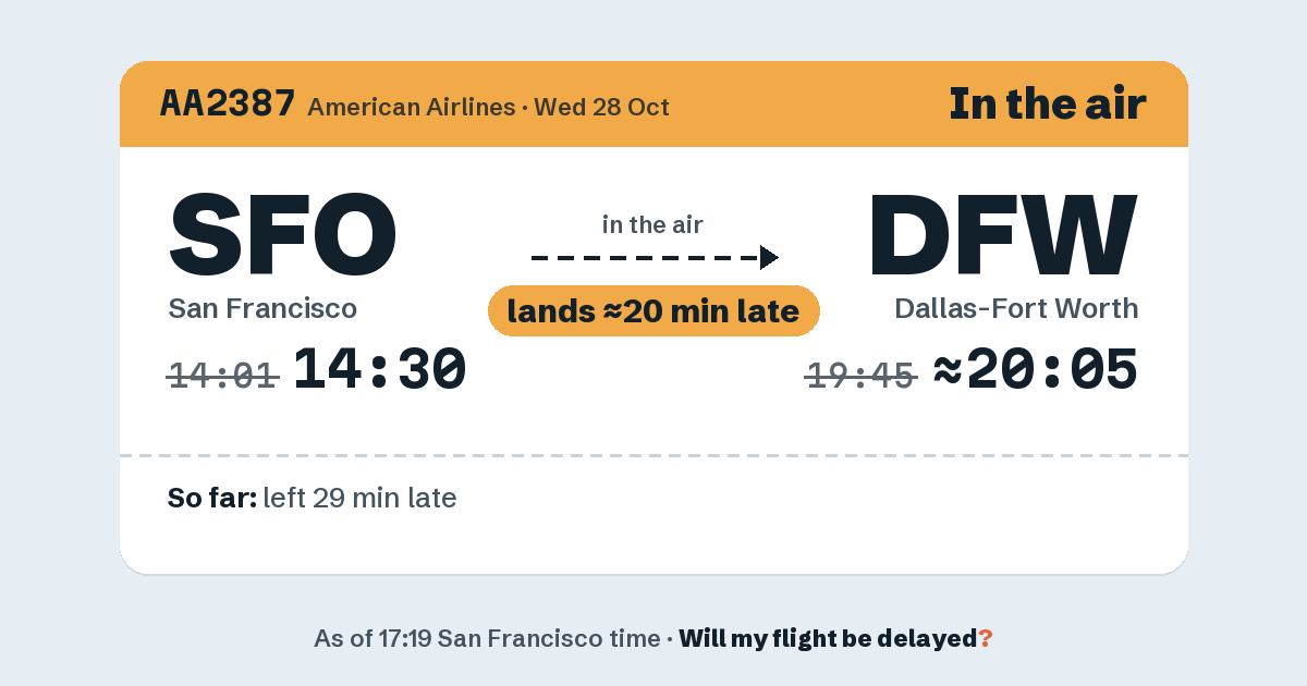Link preview: AA2387 lands about 20:03