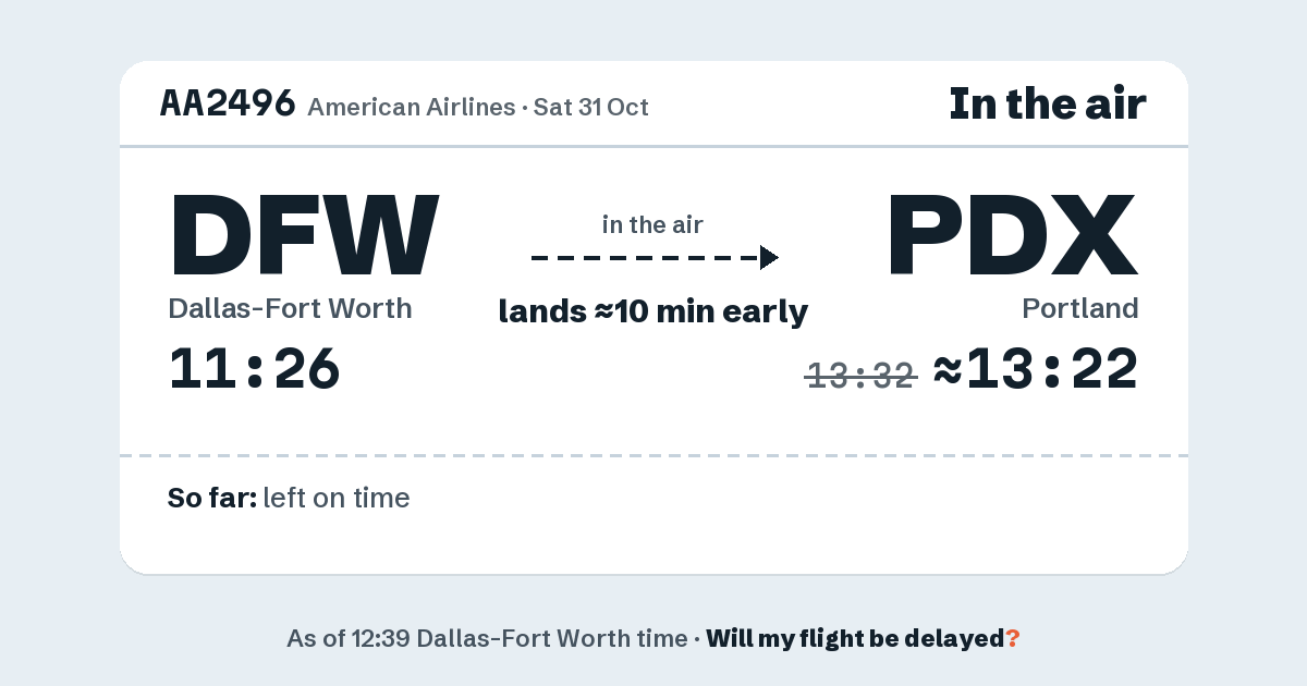 Link preview: AA2496 lands about 13:22
