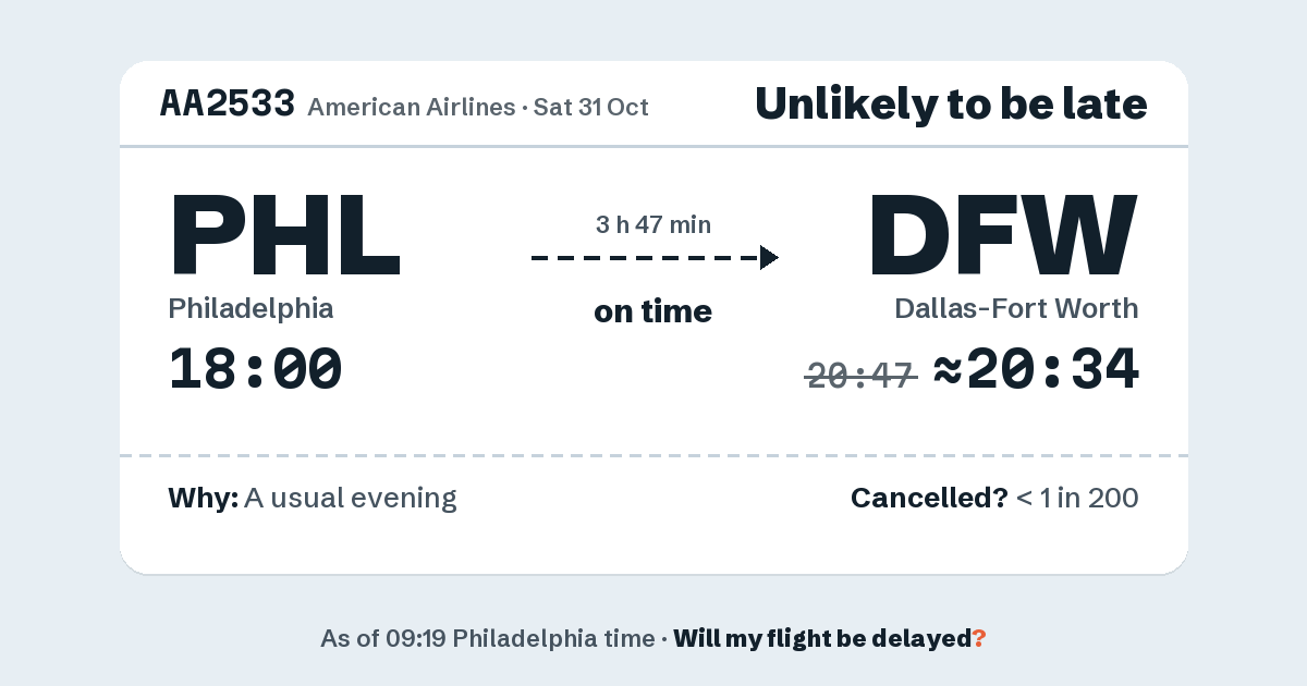 Link preview: AA2533 lands about 20:34