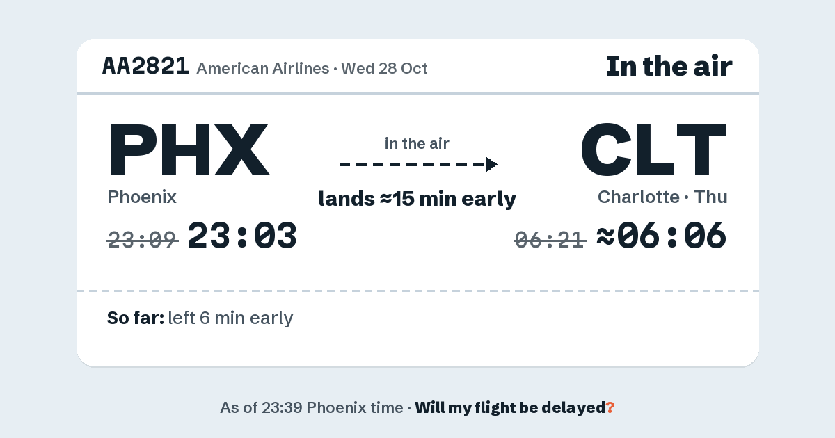 Link preview: AA2821 lands about 06:06