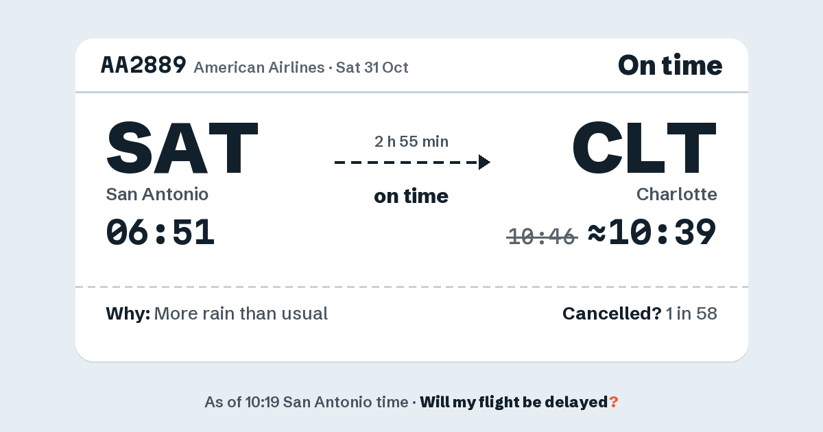 Link preview: AA2889 lands about 10:39