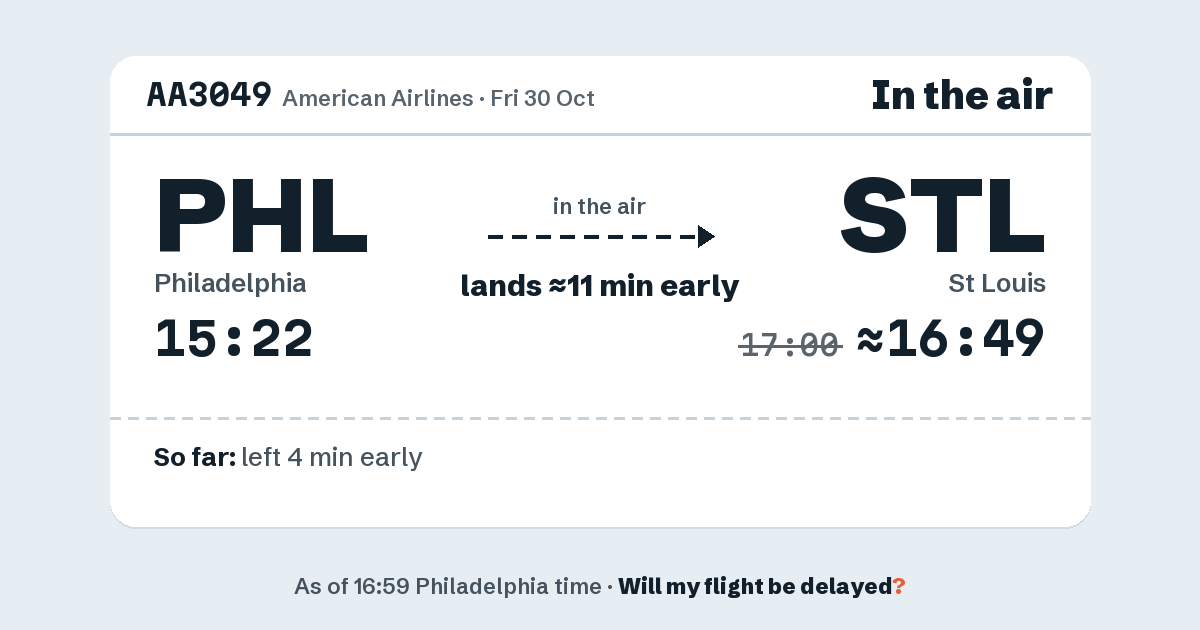 Link preview: AA3049 lands about 16:49