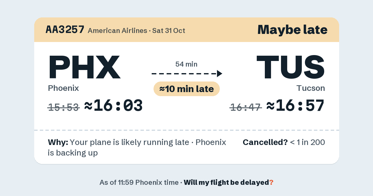 Link preview: AA3257 lands about 16:59