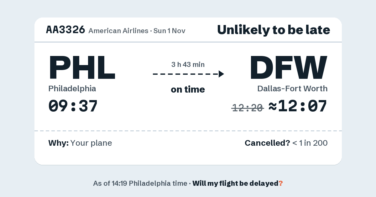 Link preview: AA3326 lands about 12:07