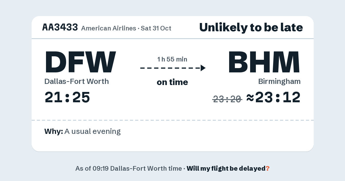 Link preview: AA3433 lands about 23:12