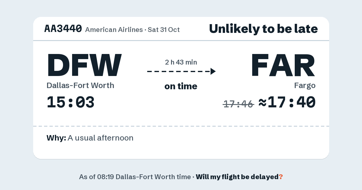 Link preview: AA3440 lands about 17:40