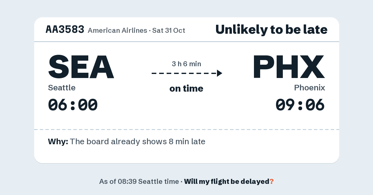 Link preview: AA3583 lands about 09:03