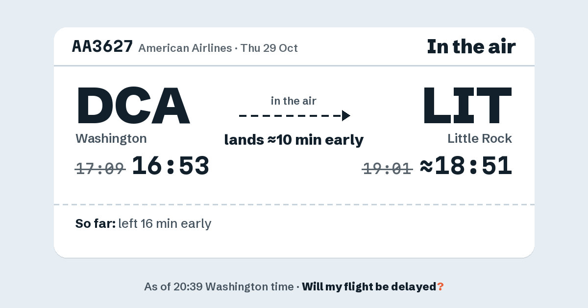 Link preview: AA3627 lands about 18:51