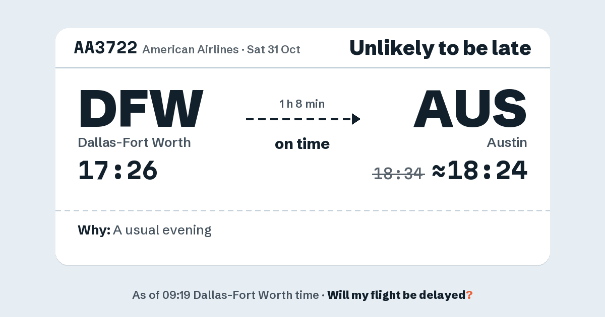 Link preview: AA3722 lands about 18:24
