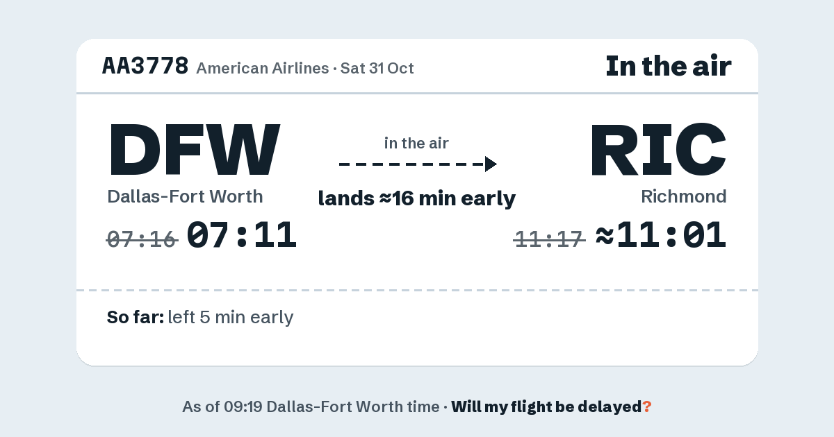 Link preview: AA3778 lands about 11:01