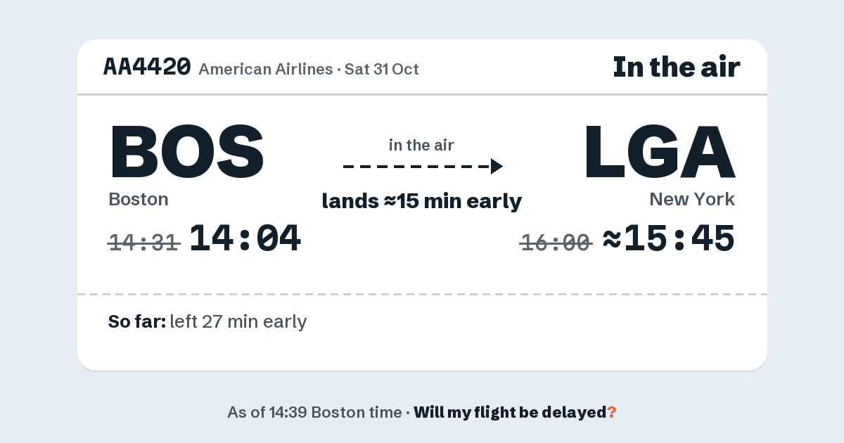 Link preview: AA4420 lands about 15:45