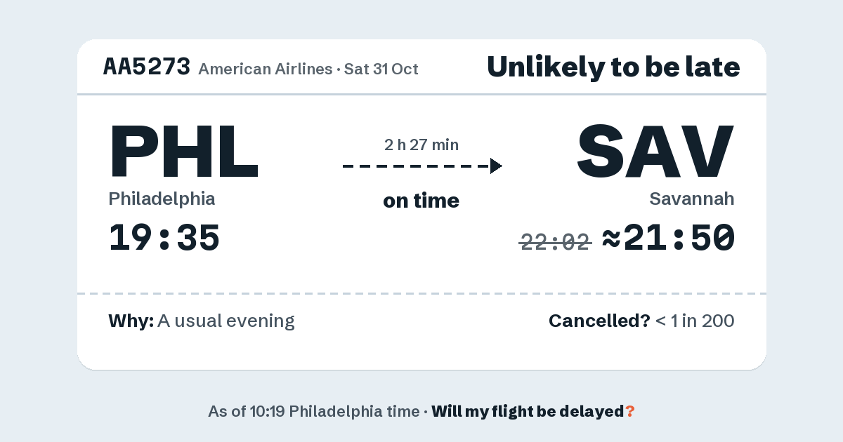 Link preview: AA5273 lands about 21:50