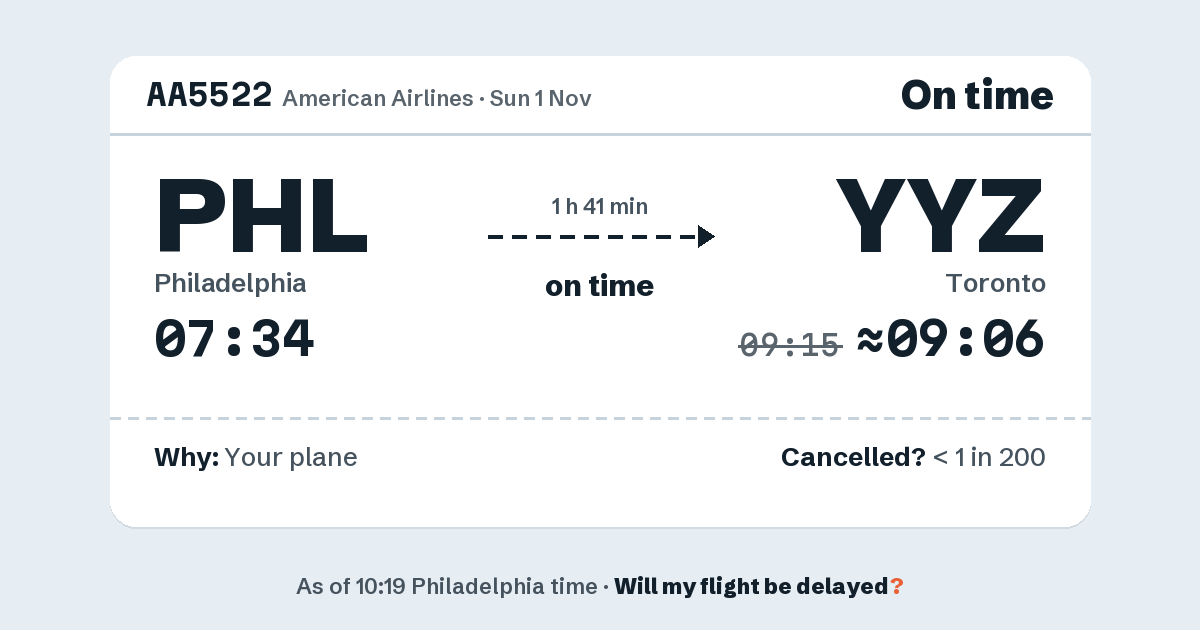Link preview: AA5522 lands about 09:06