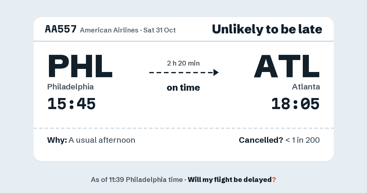 Link preview: AA557 lands about 18:01