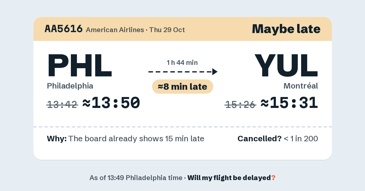Link preview: AA5616 lands about 15:31