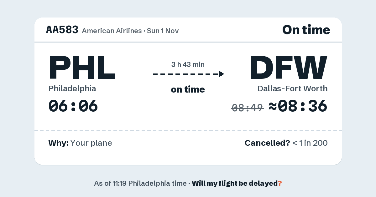 Link preview: AA583 lands about 08:36
