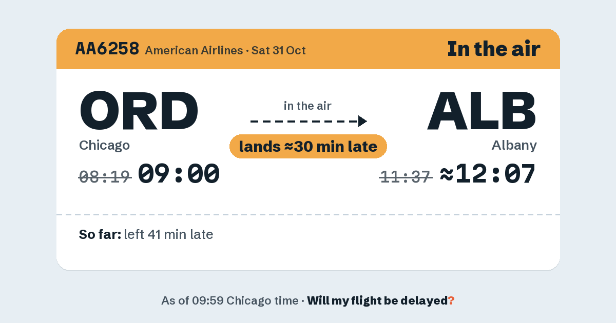 Link preview: AA6258 lands about 12:06