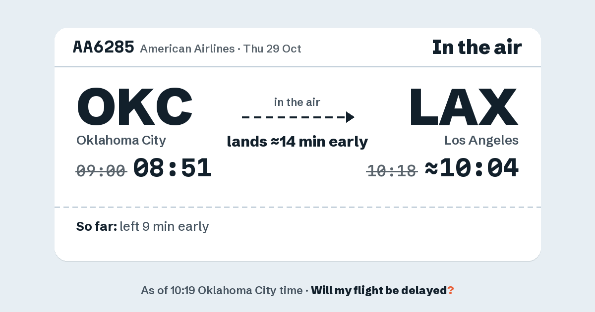 Link preview: AA6285 lands about 10:04