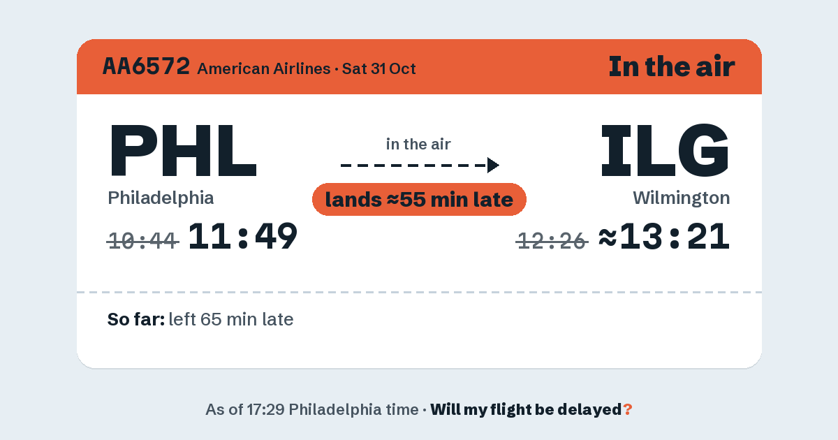 Link preview: AA6572 lands about 13:21