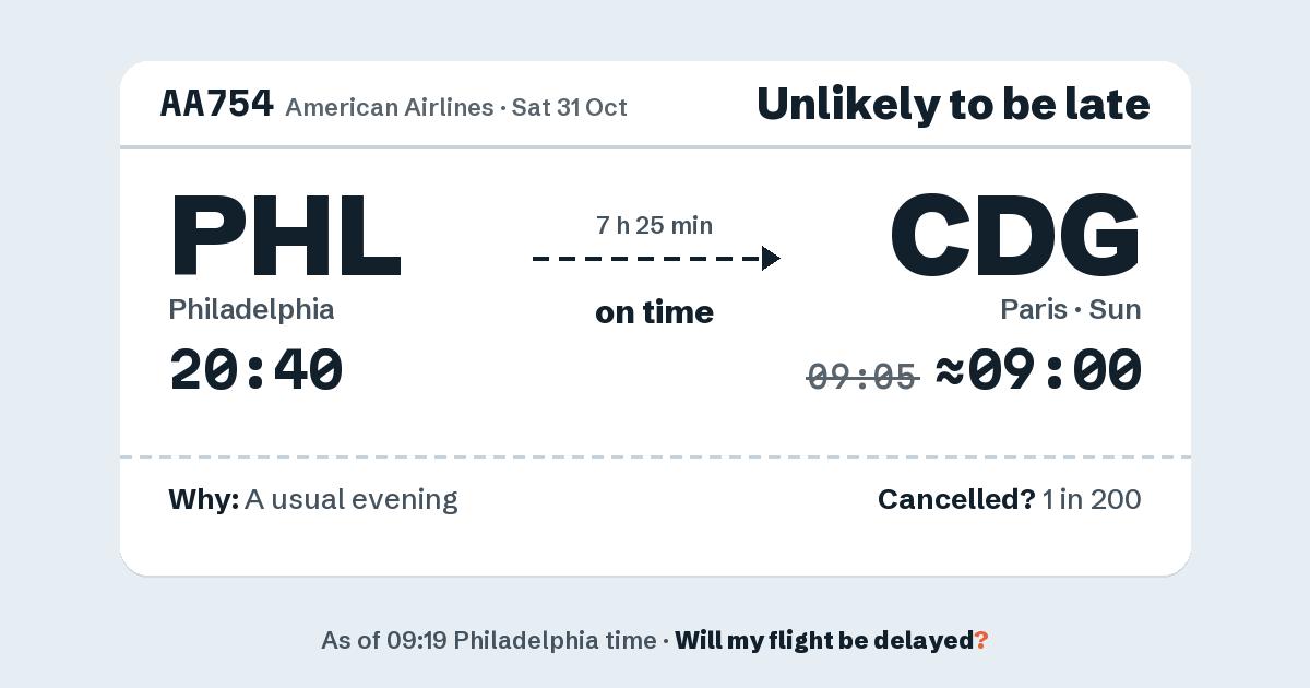 Link preview: AA754 lands about 09:00