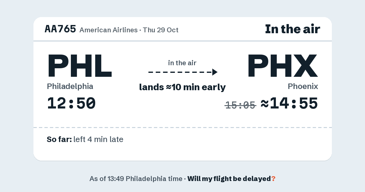 Link preview: AA765 lands about 14:55
