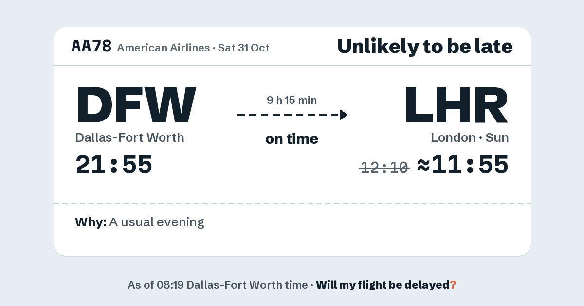 Link preview: AA78 lands about 11:55