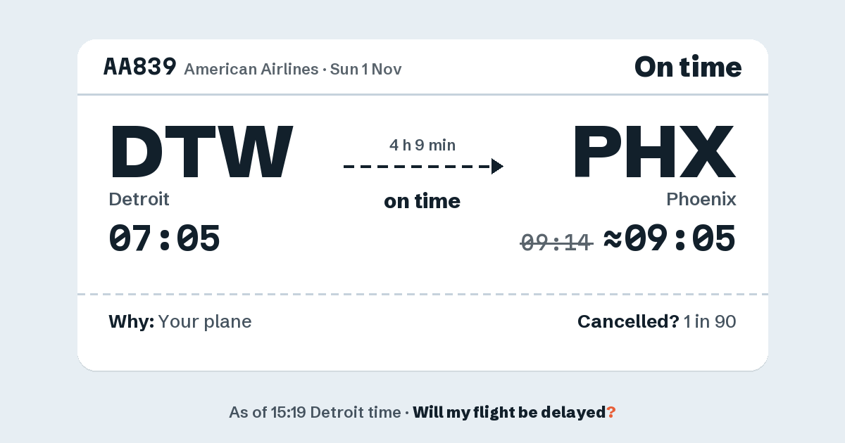 Link preview: AA839 lands about 09:05