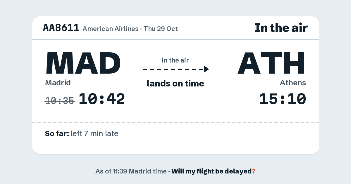 Link preview: AA8611 lands about 15:07