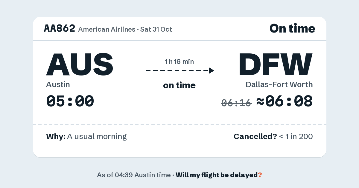 Link preview: AA862 lands about 06:08