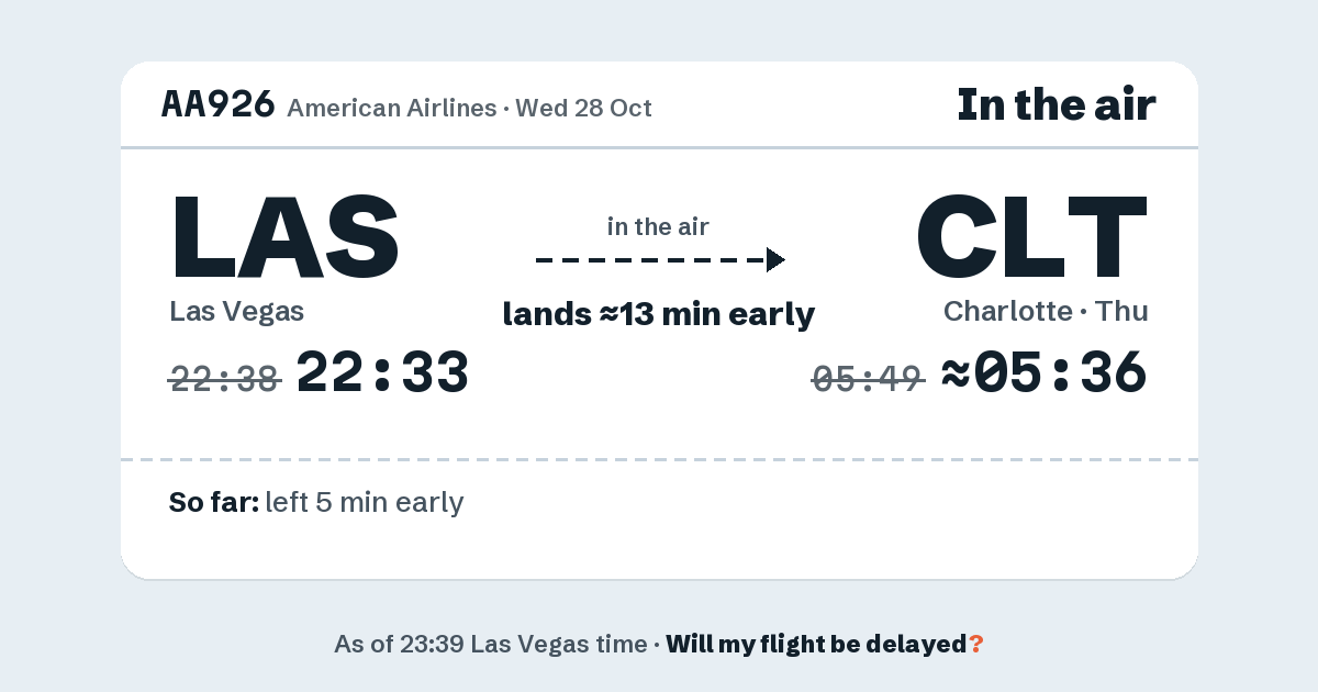 Link preview: AA926 lands about 05:36