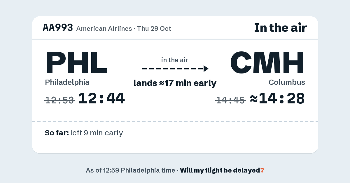Link preview: AA993 lands about 14:28