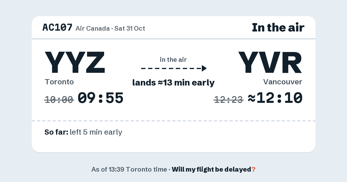 Link preview: AC107 lands about 12:10