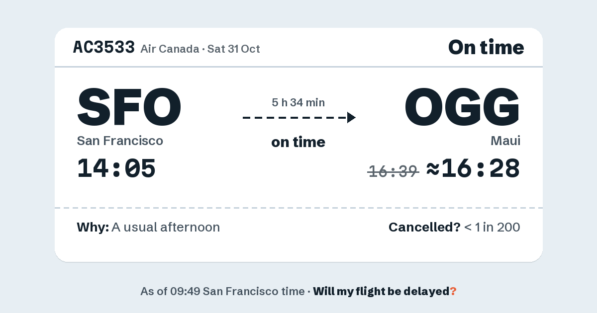 Link preview: AC3533 lands about 16:28